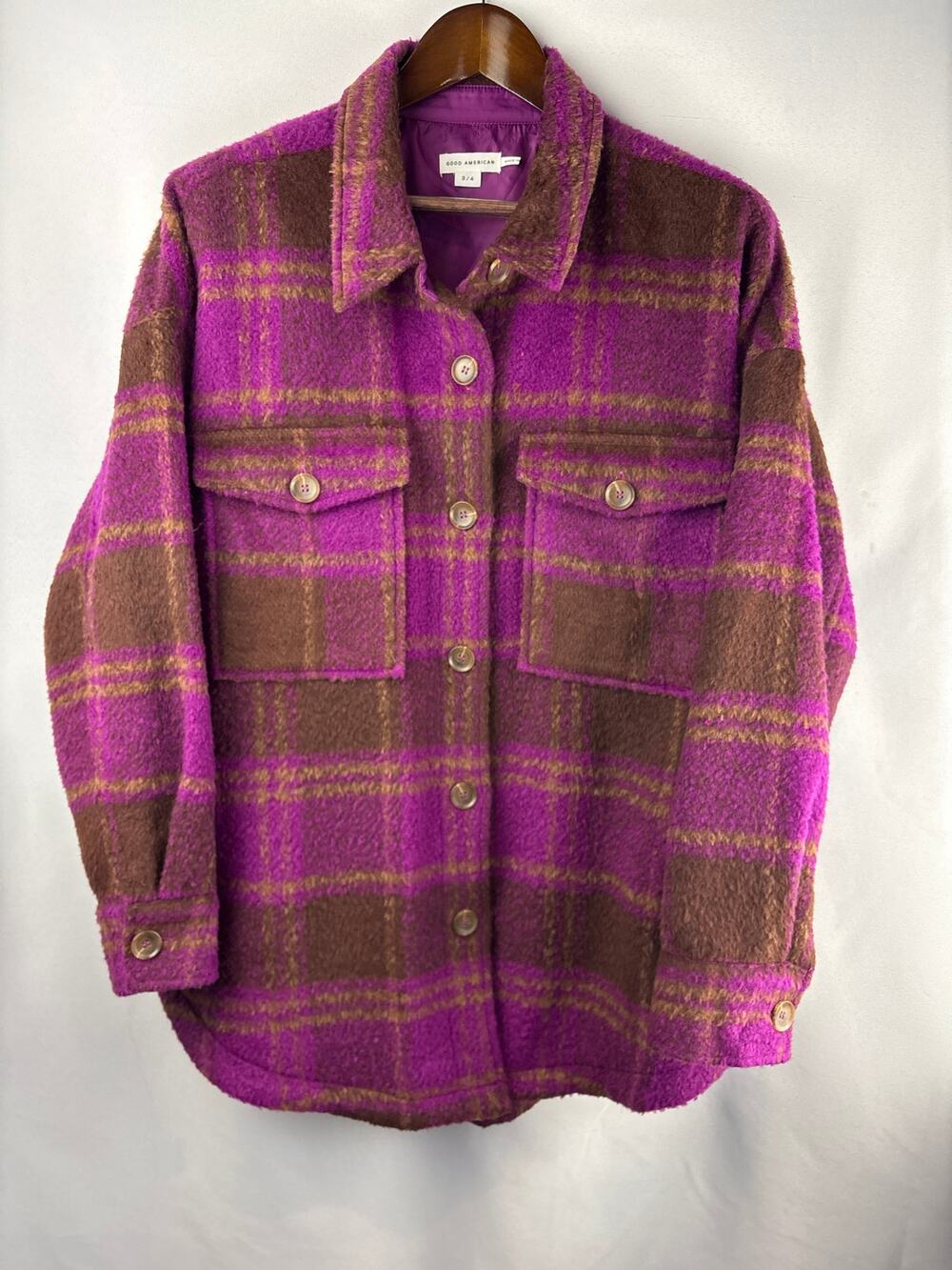 Women’s Good American Size 3/4 Purple & Brown Plaid Jacket